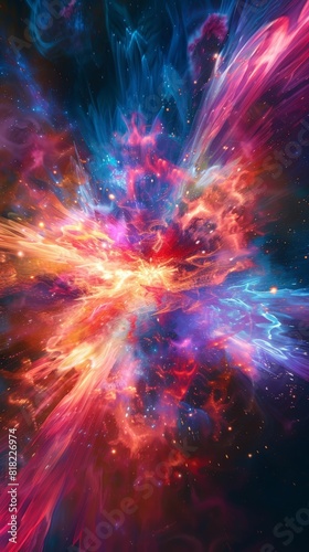 Vibrant galactic core explosion with rich colors and dynamic textures  suitable for sci-fi and space-themed visuals