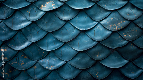 Abstract Dragon Scale Pattern in Blue Leather Texture - Fantasy Design, Mythical Aesthetic, Detailed Background, Creative Art, Unique Decor, Digital Illustration, Medieval Inspiration, Textured Patter photo