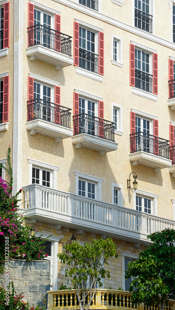 Fototapeta premium colorful houses in sunset town