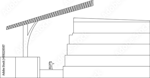 Vector illustration sketch design drawing of architectural view of open auditorium for performance stage