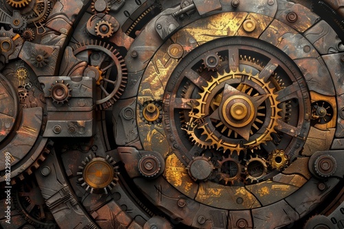 intricate steampunk clockwork mechanism with gears and cogs digital art © Lucija