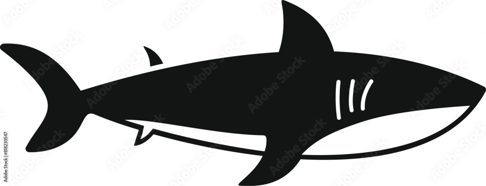 Minimalistic vector illustration of a simplified black shark silhouette, perfect for logo, emblem, or web design, representing the sleek and modern nature of this endangered marine species Minimalistic vector illustration of a simplified black shark silhouette, perfect for logo, emblem, or web design, representing the sleek and modern nature of this endangered marine species