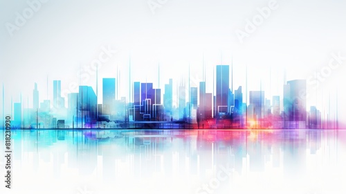 Futuristic skyline of modern metropolis with contemporary color effects showcasing innovative architecture and real estate development concepts   
