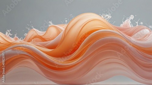 Intricately flowing peach full white waves on light background. Smooth curvy shape fluid background. Transparent smooth wave. Colored smoke whiffs and swirls photo