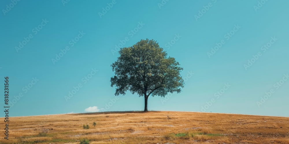 A single tree against a blue sky with negative space A single tree against a blue sky with negative space