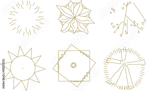 Vector illustration sketch of logo icon design, siteplan layout, tree plants seen from above for completeness of the plan
