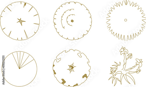 Vector illustration sketch of logo icon design, siteplan layout, tree plants seen from above for completeness of the plan