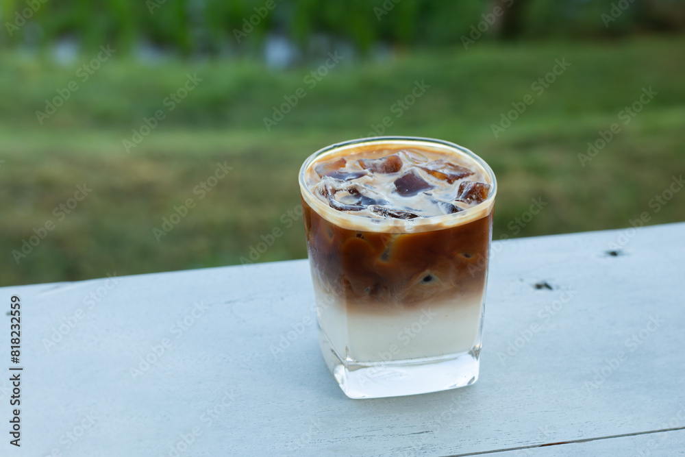 Delicious layered coffee serve on table. Delicious layered coffee serve on table.