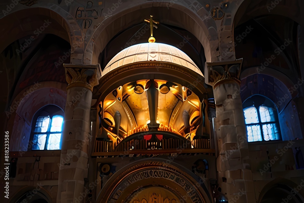 Obraz premium The Catholicon is the church at the center of the Church of the Holy Sepulchre in Jerusalem, Israel. 