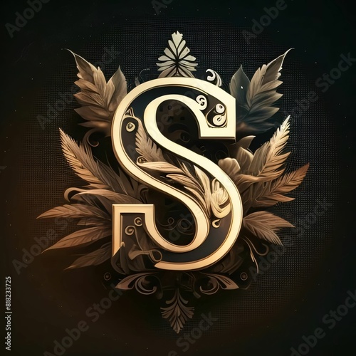 Decorative letter S with floral ornament. Vintage style, vector illustration. photo