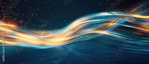 blue abstract background with gold color light trails futuristic dynamic data flow for technology concept bright energy stream illustration