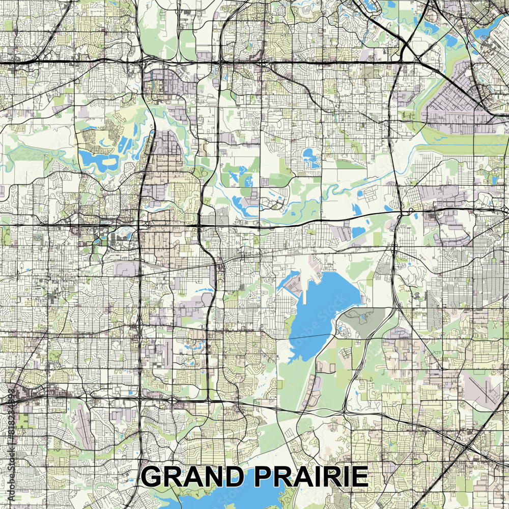 Grand Prairie, Texas, USA map poster art