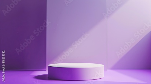 3D Product Display on a Violet Illuminated Podium A Modern Stage Platform for Professional Showcase and Promotion photo