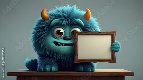 Cute blue furry monster 3D cartoon character cute furr