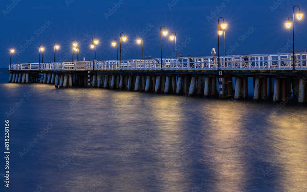 Pier in Gdynia at night, Baltic coast