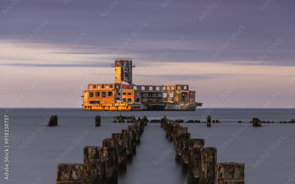 Old torpedo station in Gdynia at sunset, Baltic coast