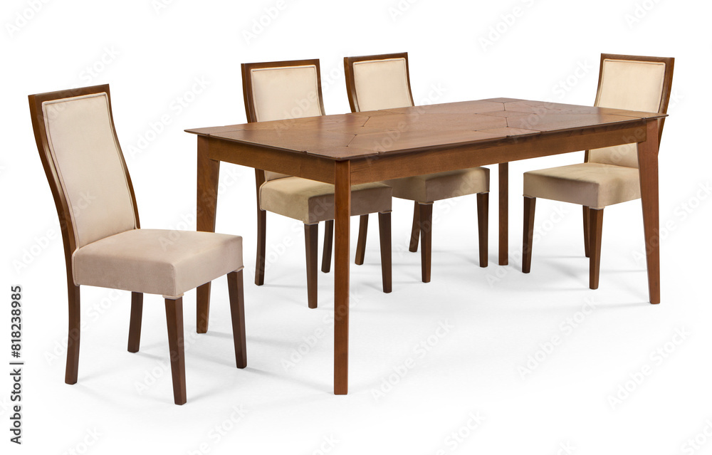 wooden dining table set isolated on white background . table and chair . wooden dining table set isolated on white background . table and chair .