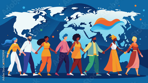 Diverse Group of People United Across the Globe. Vector illustration for World Population Day