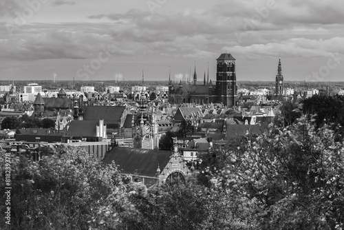 Obraz na płótnie View of the old town in Gdańsk, black and white, Baltic Coast w salonie