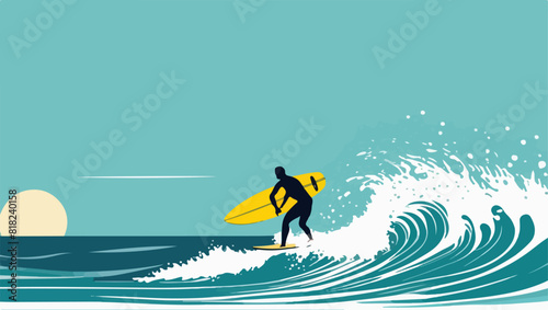 Riding the Crest: Vector Illustration of a Surfer on a Wave