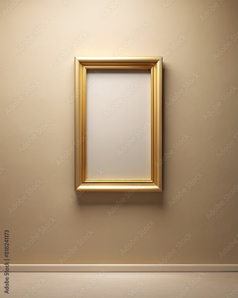 Elegant empty golden frame on a plain wall Elegant empty golden frame on a plain wall