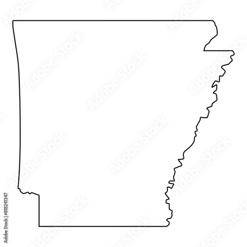 A white outline of the state of Arkansas