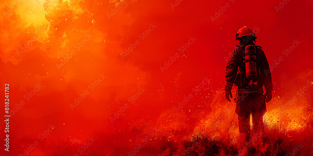 Fototapeta premium Firefighter Hero Silhouette