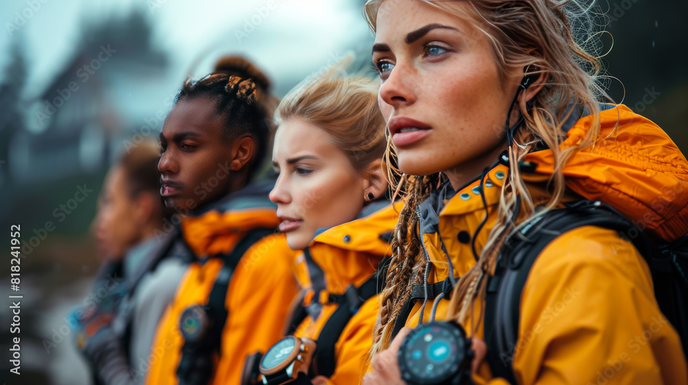 Obraz premium Female Athletes in Yellow Shirts Standing at Attention