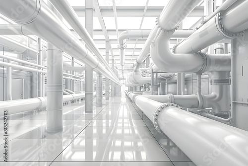Modern industrial pipeline in a clean factory setting