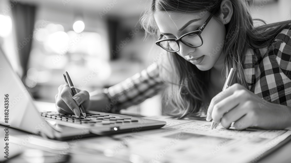 Fototapeta premium Woman Calculating Finances at Home