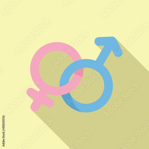 Illustration of interlocking male and female icons with shadow on a soft pastel background
