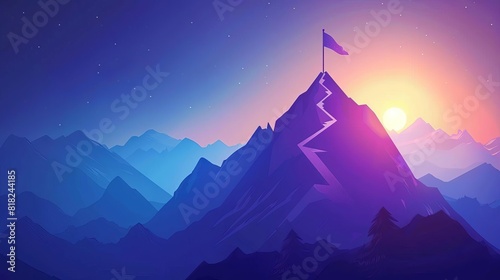 triumphant ascent glowing path to success mountain peak with flag motivational concept illustration