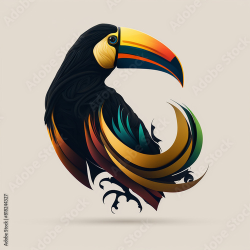 cute toucan bird with feathers logo coutout sticker generative ai