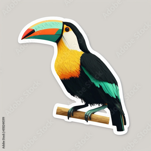 cute toucan bird with feathers logo coutout sticker generative ai