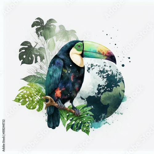 cute toucan bird with feathers logo coutout sticker generative ai