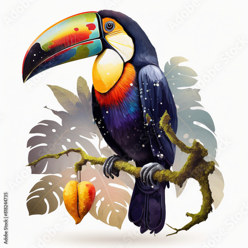 cute toucan bird with feathers logo coutout sticker generative ai