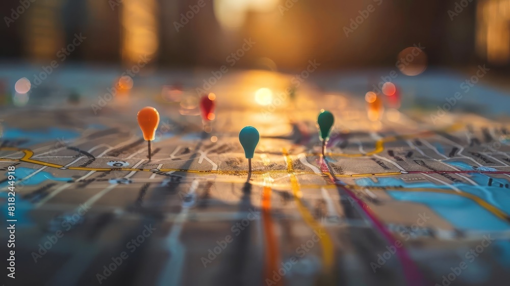 vibrant map pins marking start and destination gps navigation concept vibrant map pins marking start and destination gps navigation concept