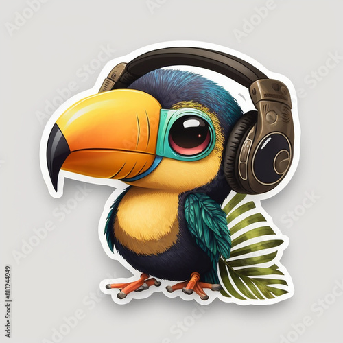 cute toucan bird with feathers logo coutout sticker generative ai