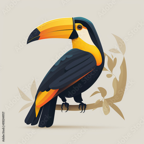 cute toucan bird with feathers logo coutout sticker generative ai