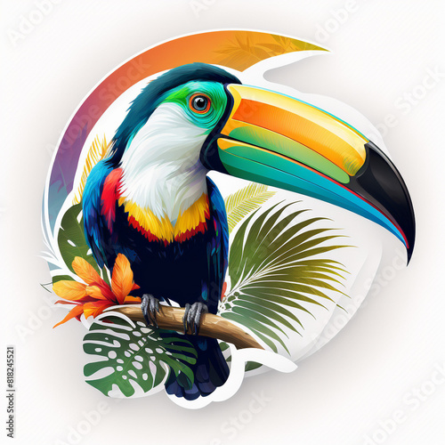 cute toucan bird with feathers logo coutout sticker generative ai