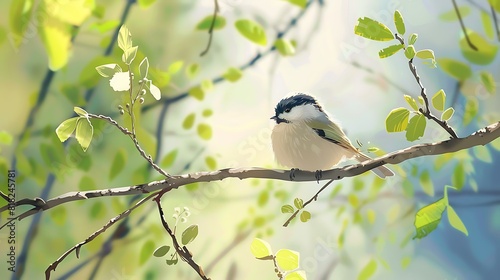 Tiny chickadee perched on a tree branch.