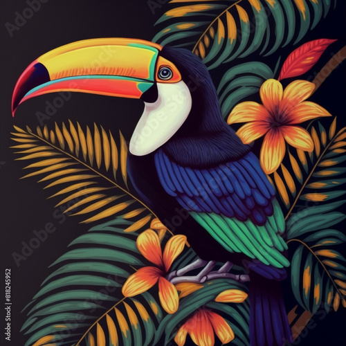 cute toucan bird with feathers logo coutout sticker generative ai