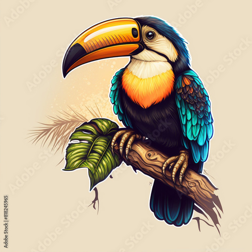 cute toucan bird with feathers logo coutout sticker generative ai