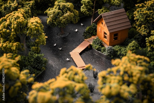 Small House Amidst Forest. Generative AI photo