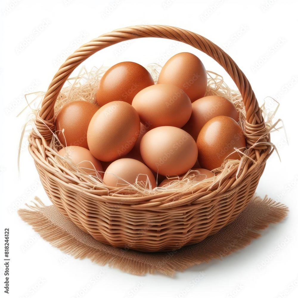 Eggs in a basket Isolated on white background