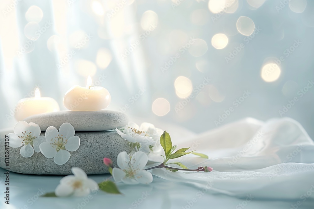Relaxing Spa Setting with Candles and Flowers Relaxing Spa Setting with Candles and Flowers