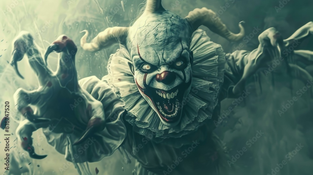 Fototapeta premium Digitally menacing clown character with exaggerated features