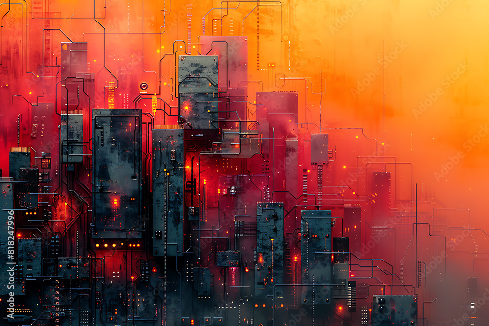 Cybernetic Canvas: Geometric Patterns and Circuitry Unite in a Futuristic Masterpiece