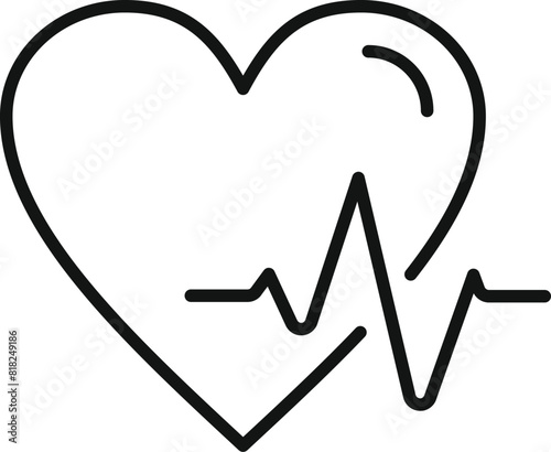 Black and white vector illustration of a heartbeat line merged with a heart shape, representing health