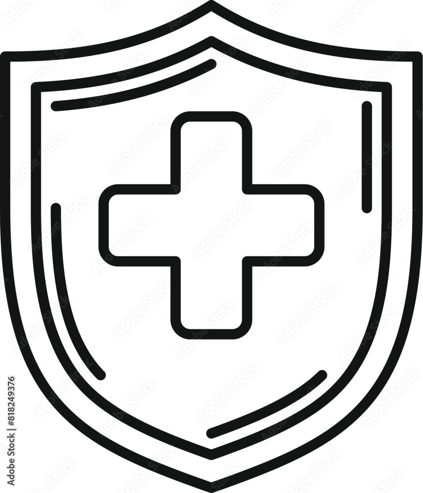 Health protection shield icon with medical cross and safety symbol outline in vector healthcare security design emblem for public preventive care insurance guard and wellness Health protection shield icon with medical cross and safety symbol outline in vector healthcare security design emblem for public preventive care insurance guard and wellness